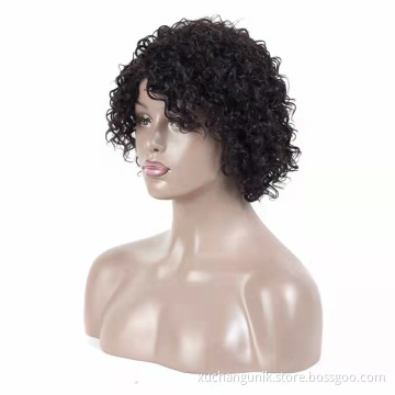 8 Inch Deep Water  Fringe Wig For Black Women,Wholesale Short Curly Wigs With Bang,Raw Brazilian Wigs Human Hair Lace Front
